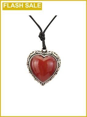 Vintage Boho Faux Leather Long Pendant Necklace with Heart Agate Charm,